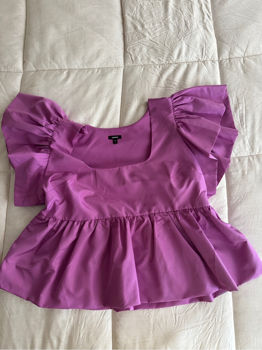 Express Women's Flutter Sleeve Peplum Top - Purple